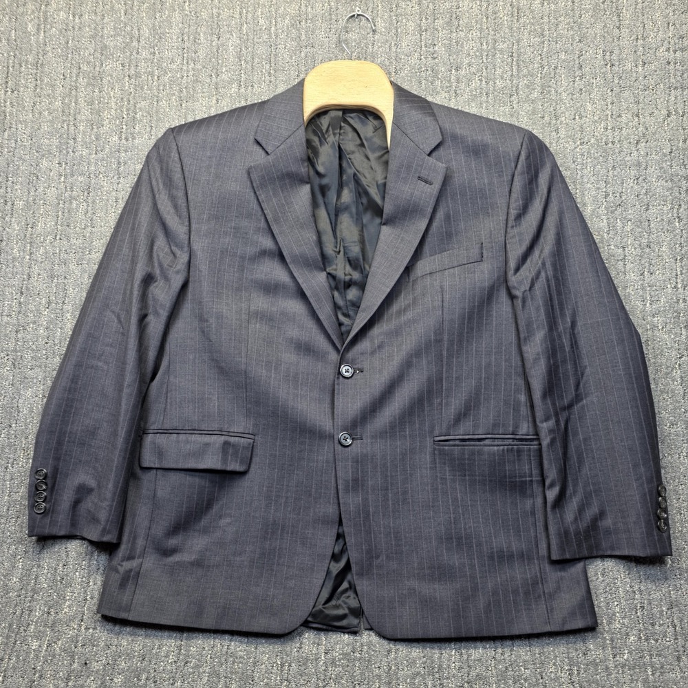 Lauren Ralph Lauren Size 46‎ 100% Wool Pinstripe Suit Jacket Blazer Gray Career